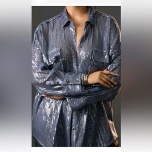 Anthropologie Black Sheer Striped Top